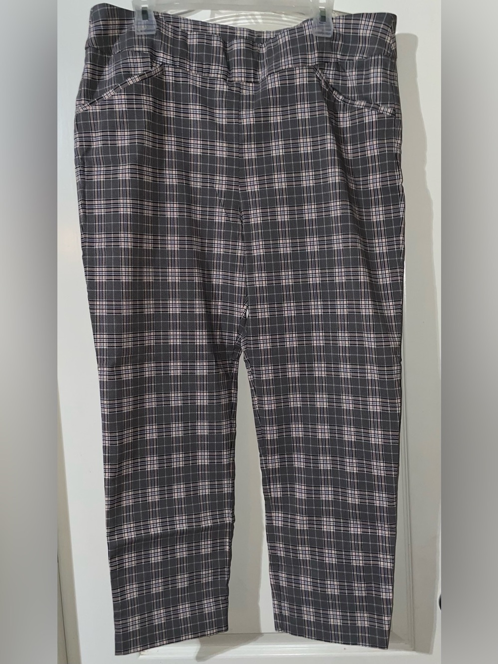 CHICO’S Women’s Perfect Stretch Gray Plaid Cropped Pants Size 3/XL